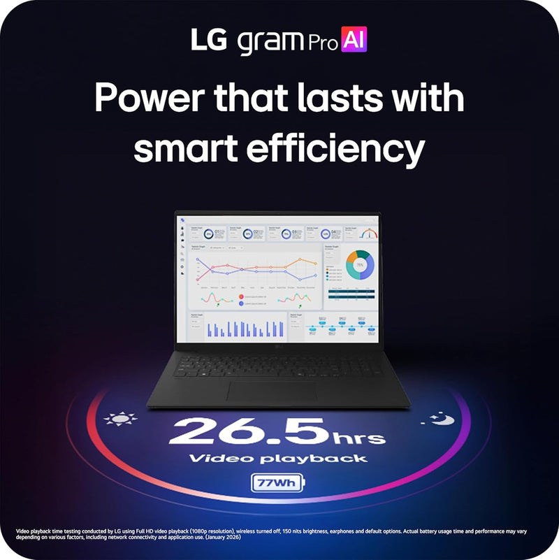 LG gram Pro 17-inch Thin and Lightweight Dual AI Touchscreen Laptop Computer, Copilot+ PC, Intel Core Ultra 7 355 Processor, Windows 11 Home, 32GB RAM, 1TB SSD - Obsidian Black