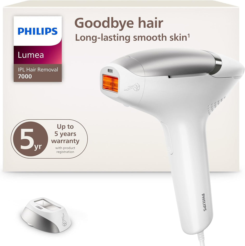 Philips Lumea 7000 Series Dispositivo de depilación IPL - Reducción láser permanente del vello para mujeres y hombres, fácil y cómodo de usar en casa, SenseIQ, accesorio único curvado para el cuerpo, BRI931/03