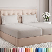 Split King Size 5 Piece Sheet Set - Comfy Breathable & Cooling - Light Grey