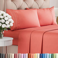Queen Size 4 Piece Sheet Set - Comfy Breathable & Cooling Sheets - Coral