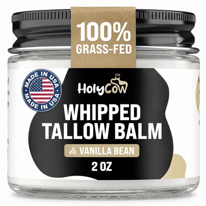 HolyCow Grass Fed Beef Tallow For Skin with Jojoba Oil, 2 Ounce - Vanilla