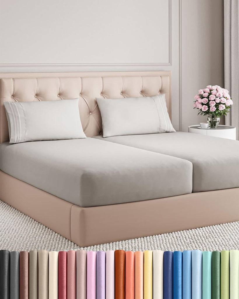 Split King Size 5 Piece Sheet Set - Breathable & Cooling - French Grey