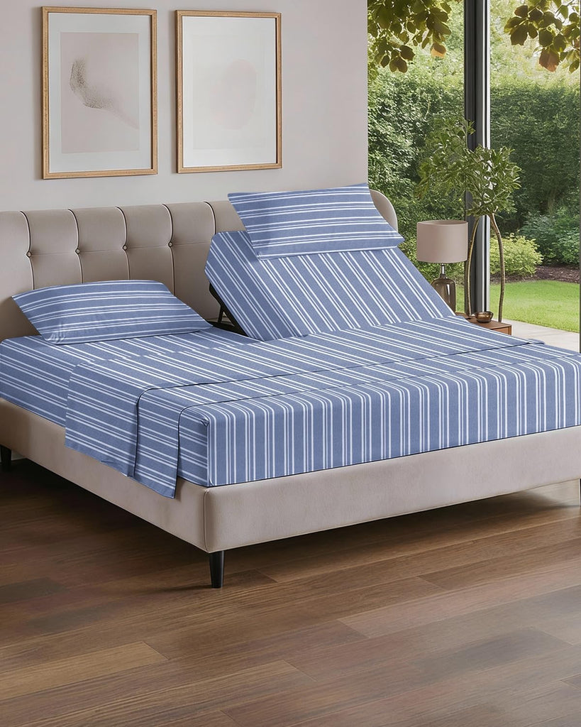 Flex Top Split Head King 4 Piece Sheet Set - Soft & Cooling - Blue Stripes