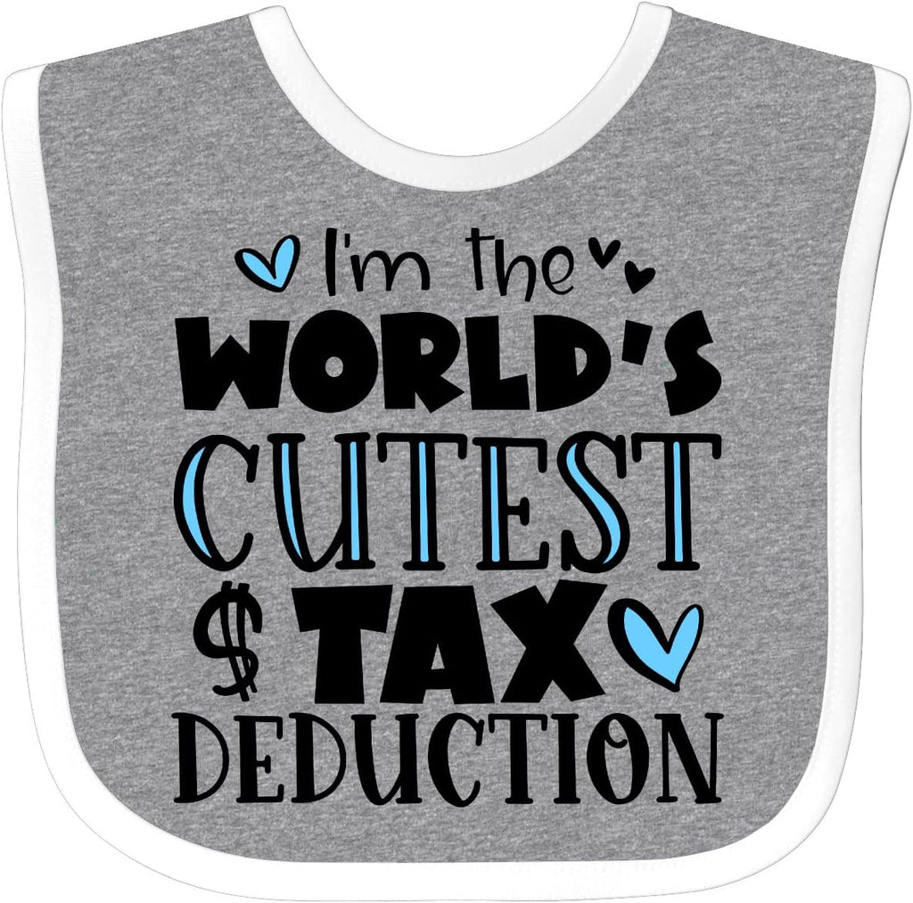 inktastic I'm the World's Cutest Tax Deduction Blue Hearts Baby Bib Heather and White 3acba