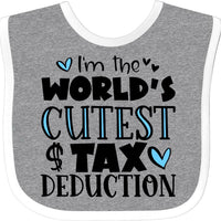 inktastic I'm the World's Cutest Tax Deduction Blue Hearts Baby Bib Heather and White 3acba