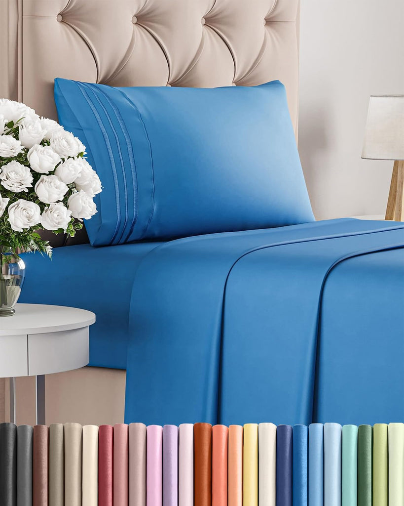 Twin Size 3 Piece Sheet Set - Breathable & Cooling Sheets - Royal Blue