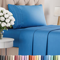 Twin Size 3 Piece Sheet Set - Breathable & Cooling Sheets - Royal Blue