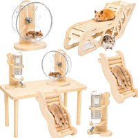 Novabright 5 Pcs Hamster Wooden Cage Accessories Platform Set Hideout Tunnel Hamster Climbing Ladder with Exercise Runni