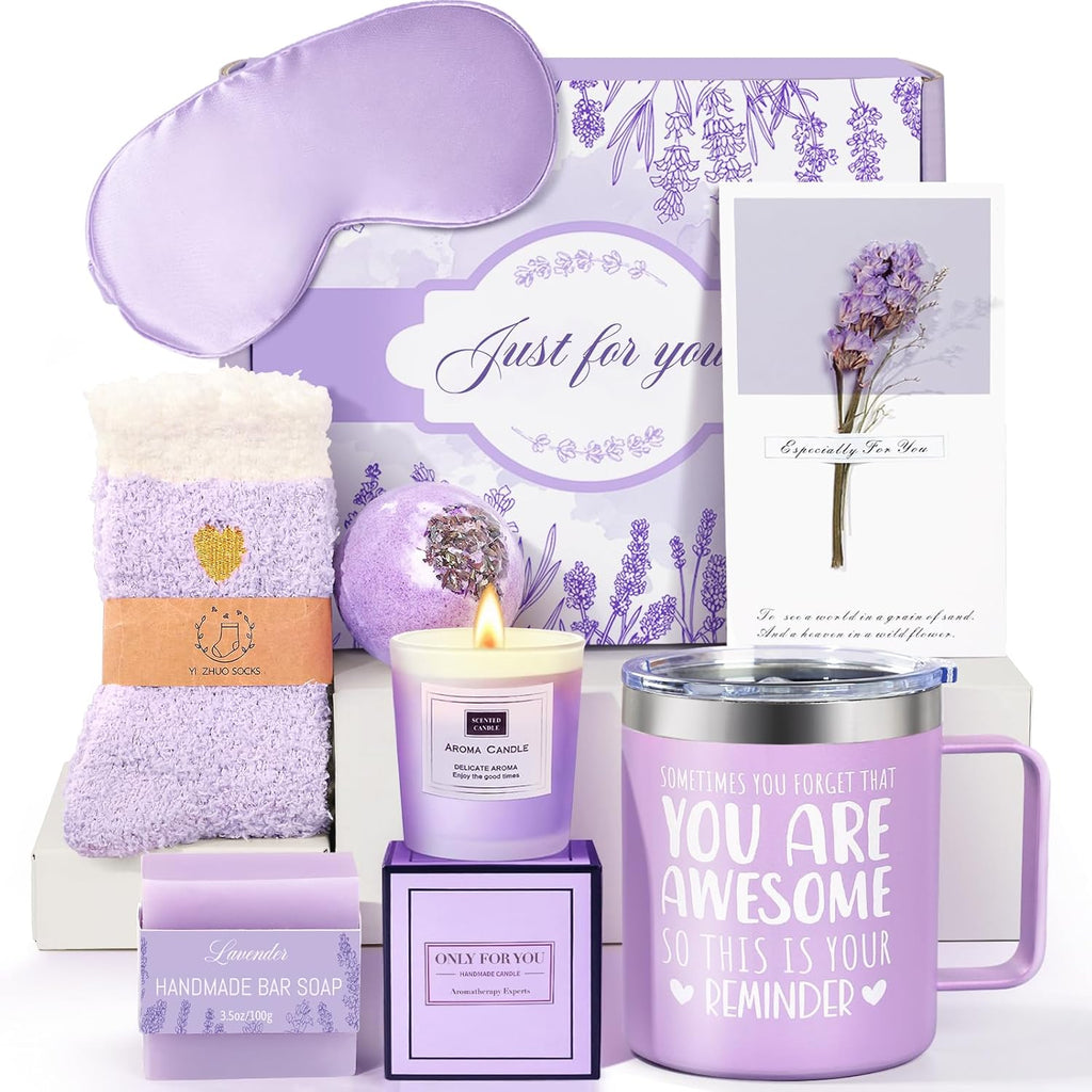 Birthday Gifts for Women Lavender Spa Gift Basket for Women Self Care Relaxing Bath Set Purple Gifts Inspirational Gift