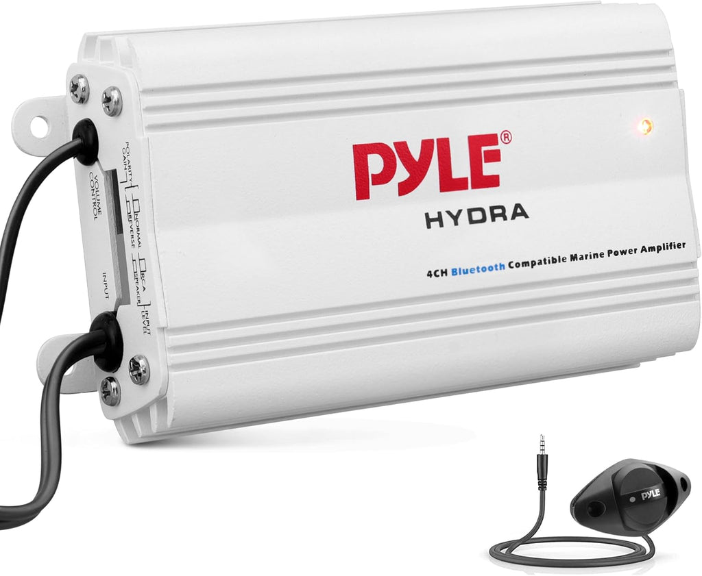 Pyle Auto 4-Channel Marine Amplifier - 200 Watt RMS 4 OHM Full Range Stereo with Wireless Bluetooth & Powerful Prime Spe