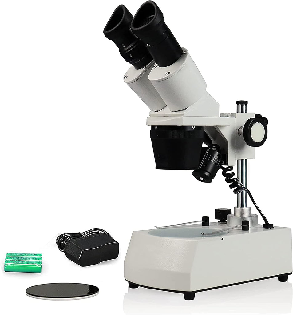 Parco Scientific PST-123-10LRC Binocular Stereo Microscope, 10x Widefield Eyepiece, 1x, 2X and 3X Objectives, 10x, 20x a