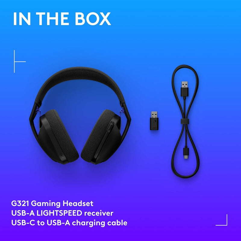 Logitech G321 Lightspeed Wireless Bluetooth Gaming Headset, Dynamic Comfort and fit, 16 kHz Boom mic, 20+ hrs Battery, PC, PS4, PS5, Nintendo Switch, Mobile - Black