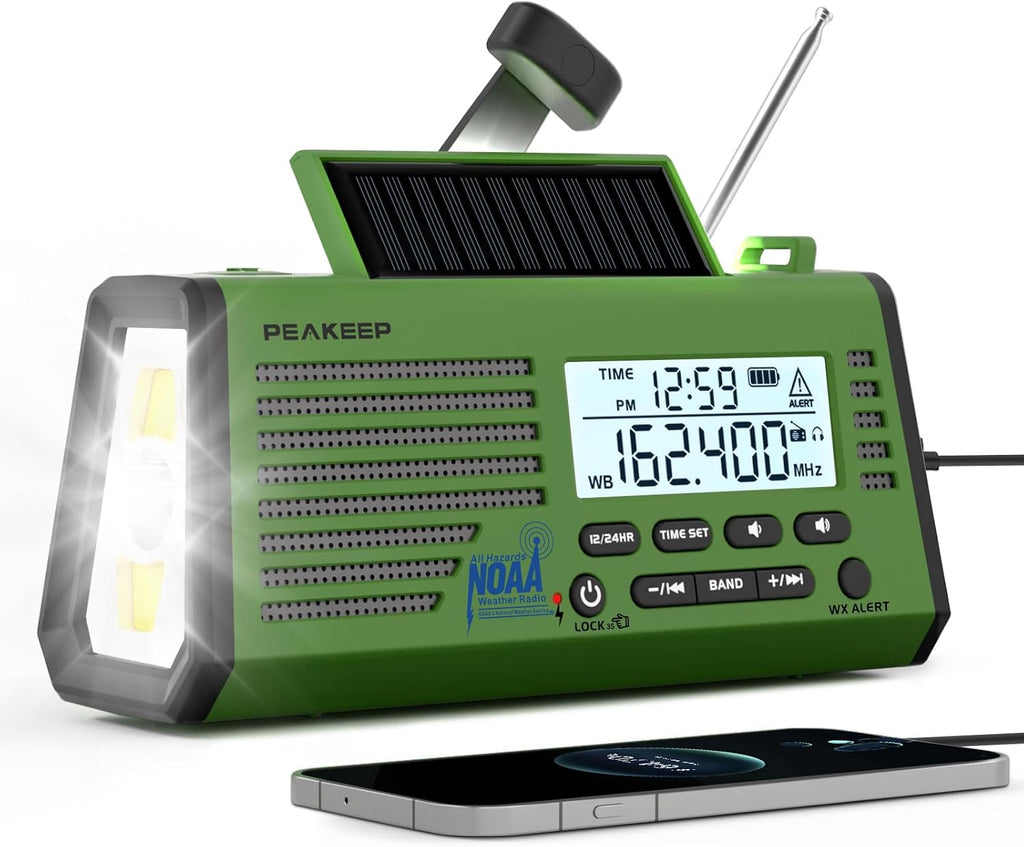 Peakeep Emergency Radio NOAA Weather Alert Battery Solar Crank Powered