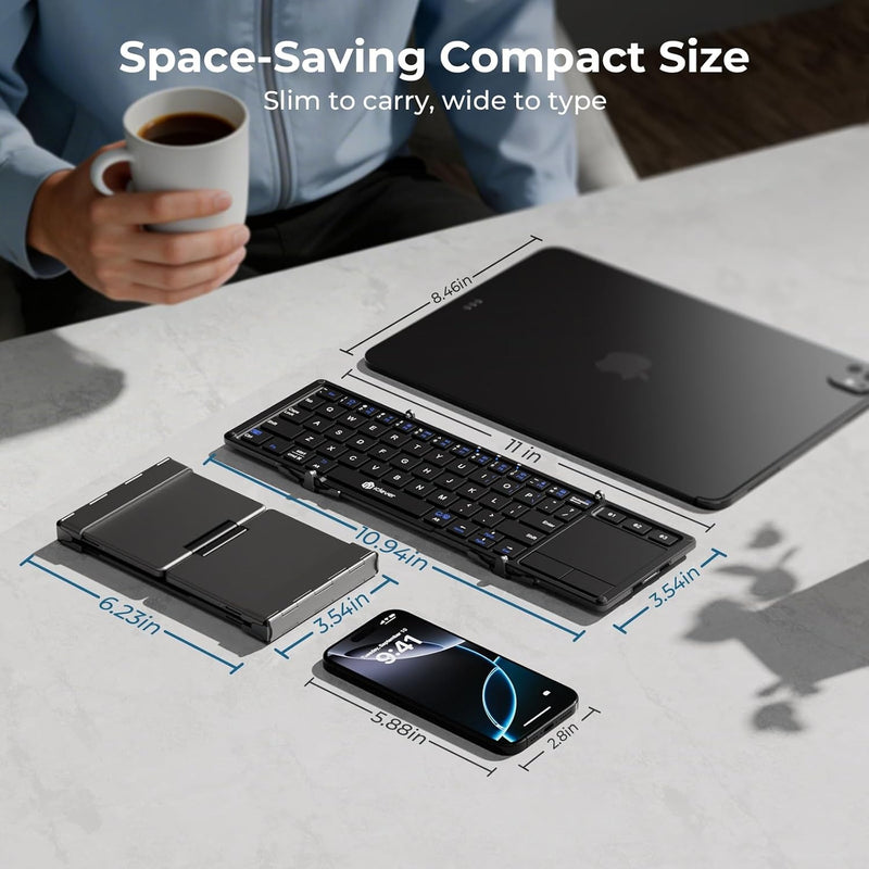 iClever BK08 Foldable Keyboard with Touchpad for Phone and Tablet, Gray