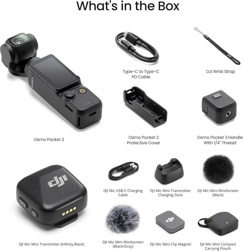 DJI Osmo Pocket 3 Vlog Combo, Vlogging Camera with 1'' CMOS & 4K/120fps for YouTube, Mic Mini Transmitter (Infinity Black)