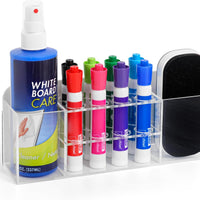 Strong magnetic dry-erase whiteboard holder, 8-slot acrylic pen organizer with glass and wall mounting hardware for refr
