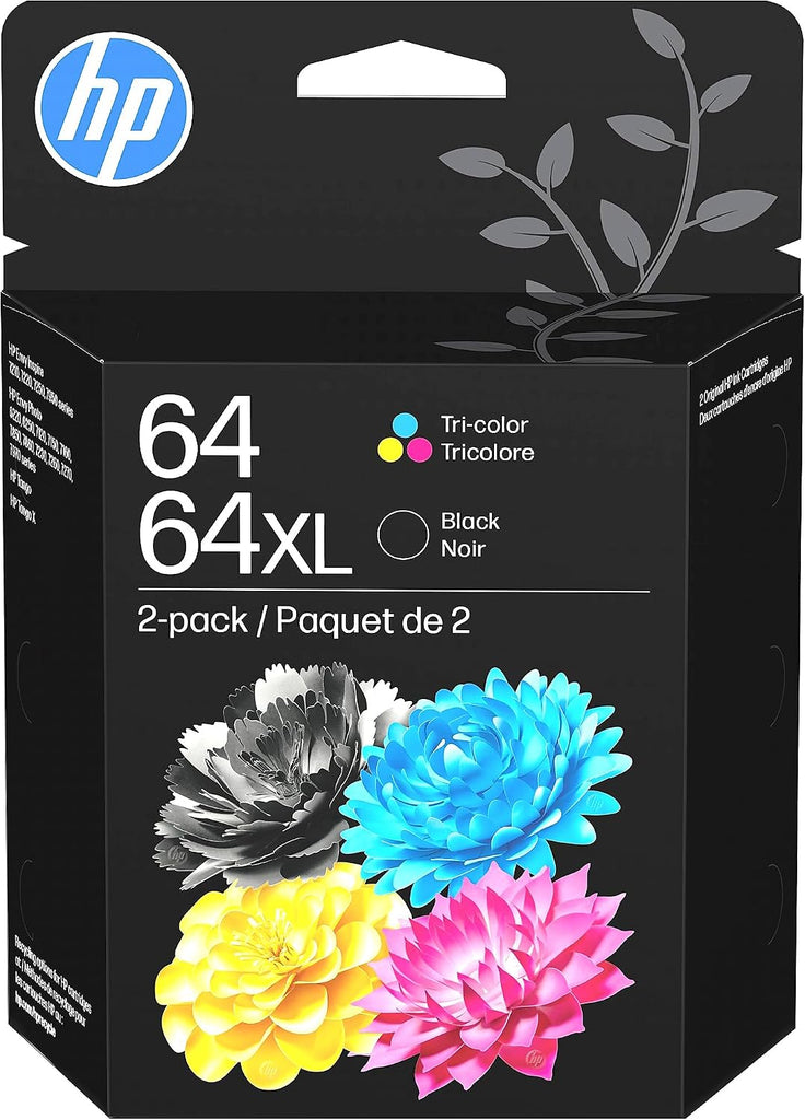 HP 64XL/64 Black High Yield and Tri-Color Standard Yield Ink Cartridges, 2/Pack