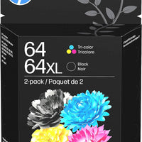 HP 64XL/64 Black High Yield and Tri-Color Standard Yield Ink Cartridges, 2/Pack