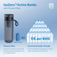 PHILIPS Water GoZero Active - Botella de agua sin BPA con filtro de agua para fitness