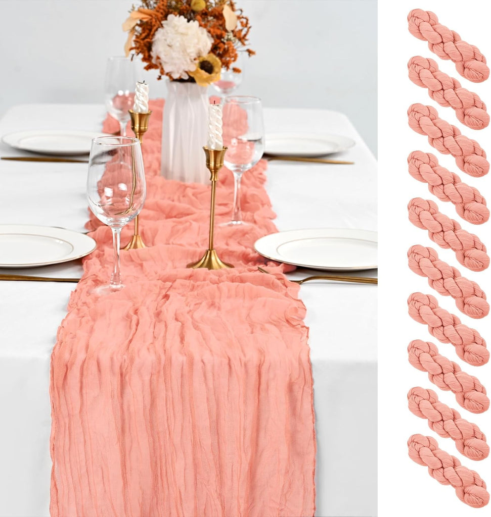 10 Pack Coral Table Runner 10Ft Cheesecloth Table Runner Boho Gauze Cheese Cloth Table Runners Romantic Long Sheer Fabri
