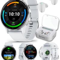 Wearable4U - Garmin Venu 3 GPS Smartwatch AMOLED Display 45 mm Watch, Advanced Health and Fitness Features, Up to 14 Days of Battery, Wheelchair Mode, Whitestone with White Earbuds Bundle