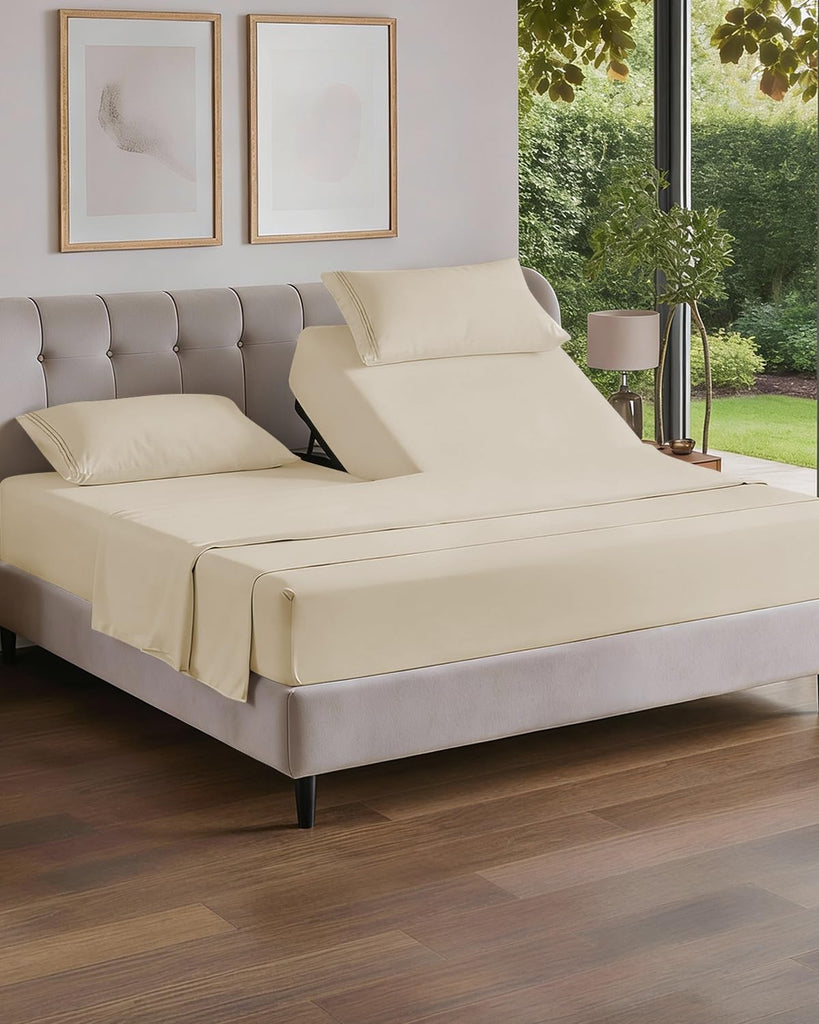 Flex Top Split Head King 4 Piece Sheet Set - Soft & Breathable - Off White