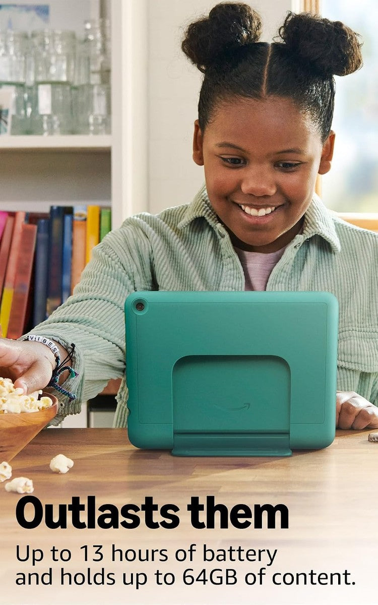 Fire Tablets Amazon Fire HD 8 Kids Pro tablet, ages 6-12. Bright 8" HD screen, includes ad-free content, parental controls, 13-hr battery, slim case for older kids, 64GB, Hello Teal, (2024 release)