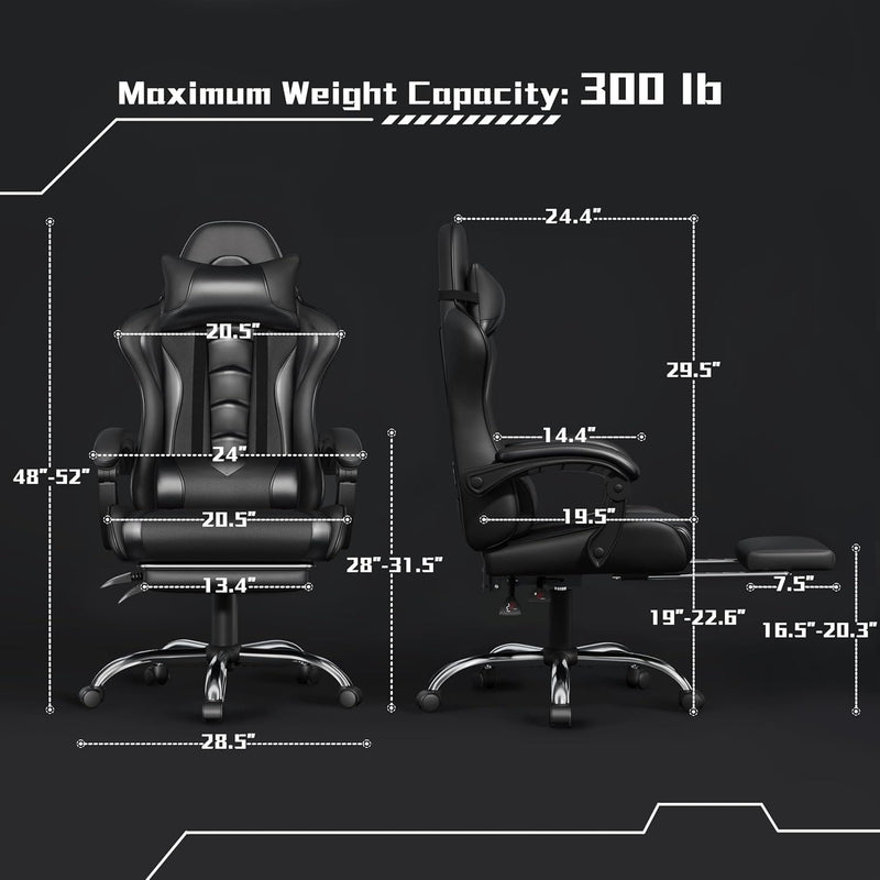 Silla gaming Yaheetech con reposapiés, almohada lumbar de masaje y reclinable