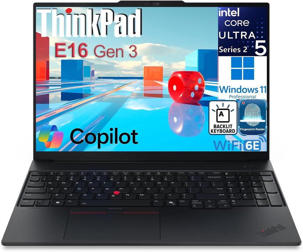 Lenovo ThinkPad E16 Gen 3 Business Laptop, Enterprise Ready, Intel Ultra 5 225H, 16GB DDR5, 1TB NVMe SSD, 16" FHD+ IPS, WiFi 6E, Fingerprint Reader & Backlit Keyboard, Windows 11 Pro, Jet Black