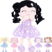 Gloveleya Baby Dolls Soft Snuggly First Baby Girl Gifts Soft Doll for Dark Hair Girls with Star Printed Purple Dress 12i
