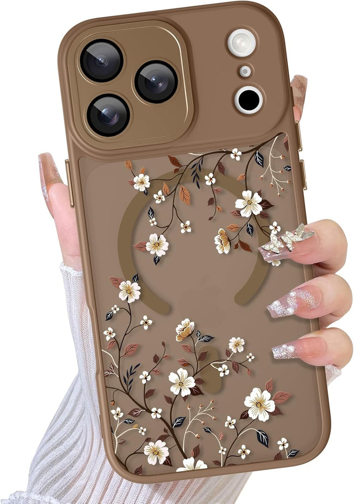 TEAUGHT Compatible with iPhone 17 Pro Max Case Floral Leaves -Brown