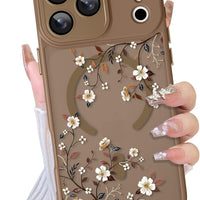 TEAUGHT Compatible with iPhone 17 Pro Max Case Floral Leaves -Brown