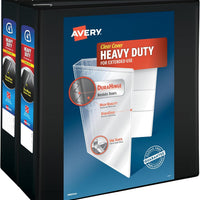 Avery Heavy-Duty View 3 Ring Binder, 4" One Touch Slant Rings, Holds 8.5" x 11" Paper, 2 Black Binders (79874)