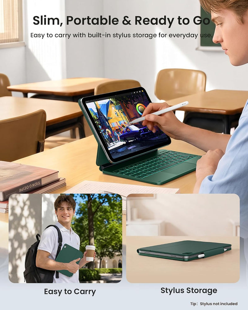 Funda con Teclado typecase Edge para iPad 11" (A16) / 10.ª Gen - Verde Medianoche