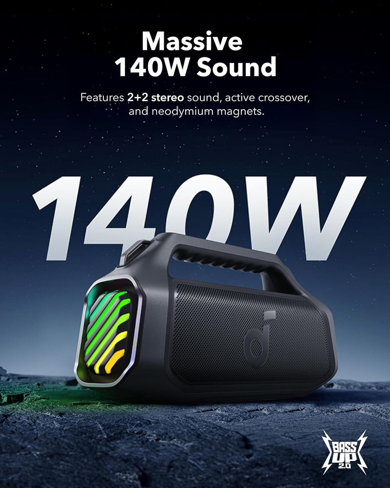 Soundcore Boom 2 Plus Portable Bluetooth Speaker by Anker, 140W, IPX7