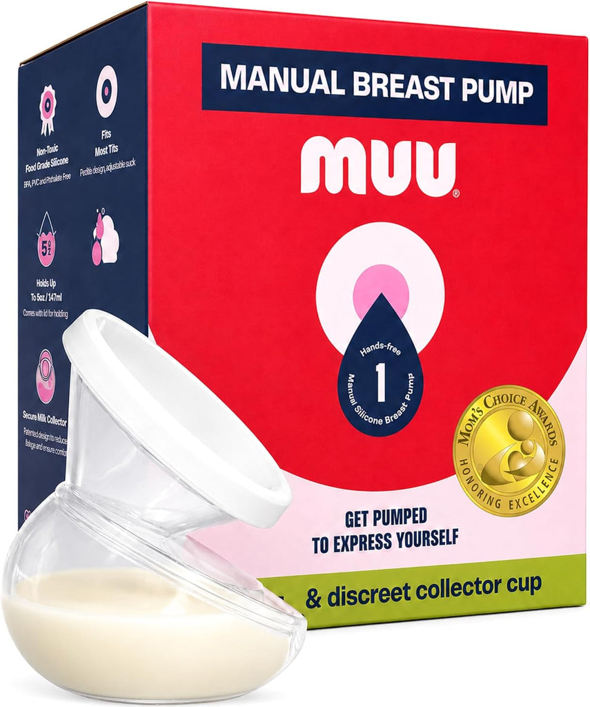 MUU Manual Breast Pump for Breastfeeding | Discreet, Hands-Free, Portable, Food-Grade Silicone | 5oz Wearable Breastfeed