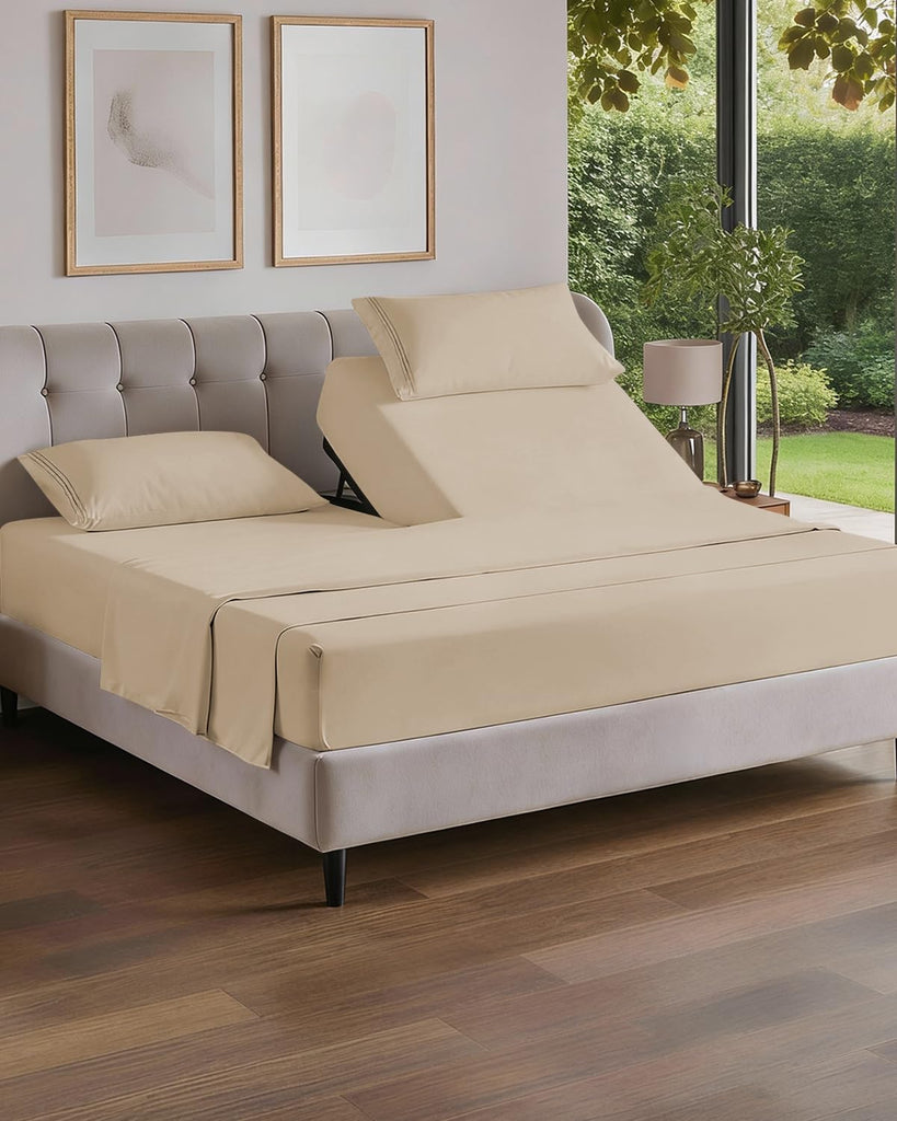 Flex Top Split Head King 4 Piece Sheet Set - Ultra-Soft, Breathable - Cream