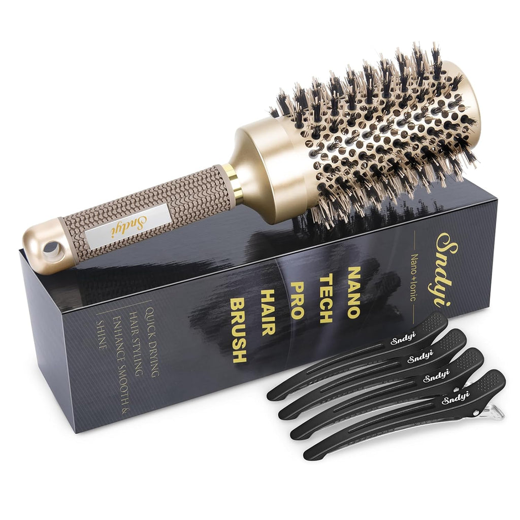 Sndyi Large Round Brush for Blow Out, 2.1 Inch Nano Thermal Ceramic Ionic Round Hair Brush with Boar Bristles, Boost Shi