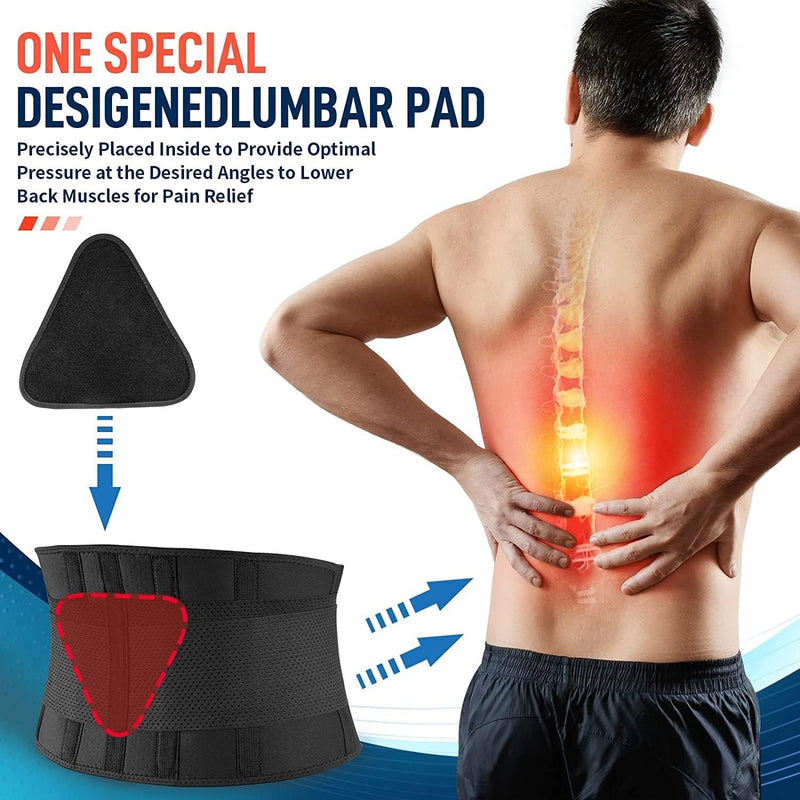 FEATOL - Cinturón de apoyo lumbar, soporte para alivio del dolor de espalda, ciática, escoliosis, hernia de disco, soporte para la espalda baja con tiras ajustables y almohadilla lumbar extraíble