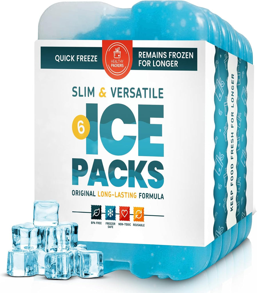 Healthy Packers Ice Packs for Lunch Boxes & Coolers, Slim Reusable 6-Pack