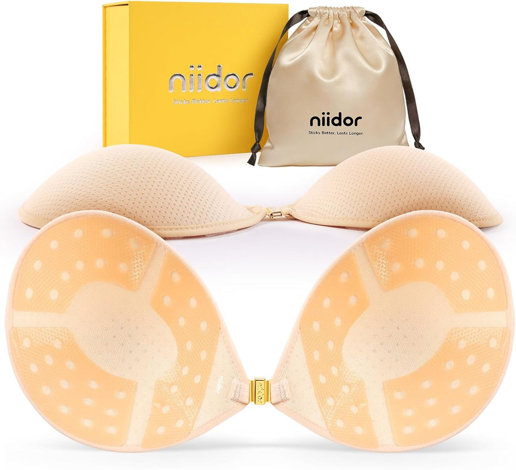Niidor Womens Strapless Bra Sticky Bra Push Up Backless Reusable Magnetic Front Closure Adhesive Bra Breathable Protecti