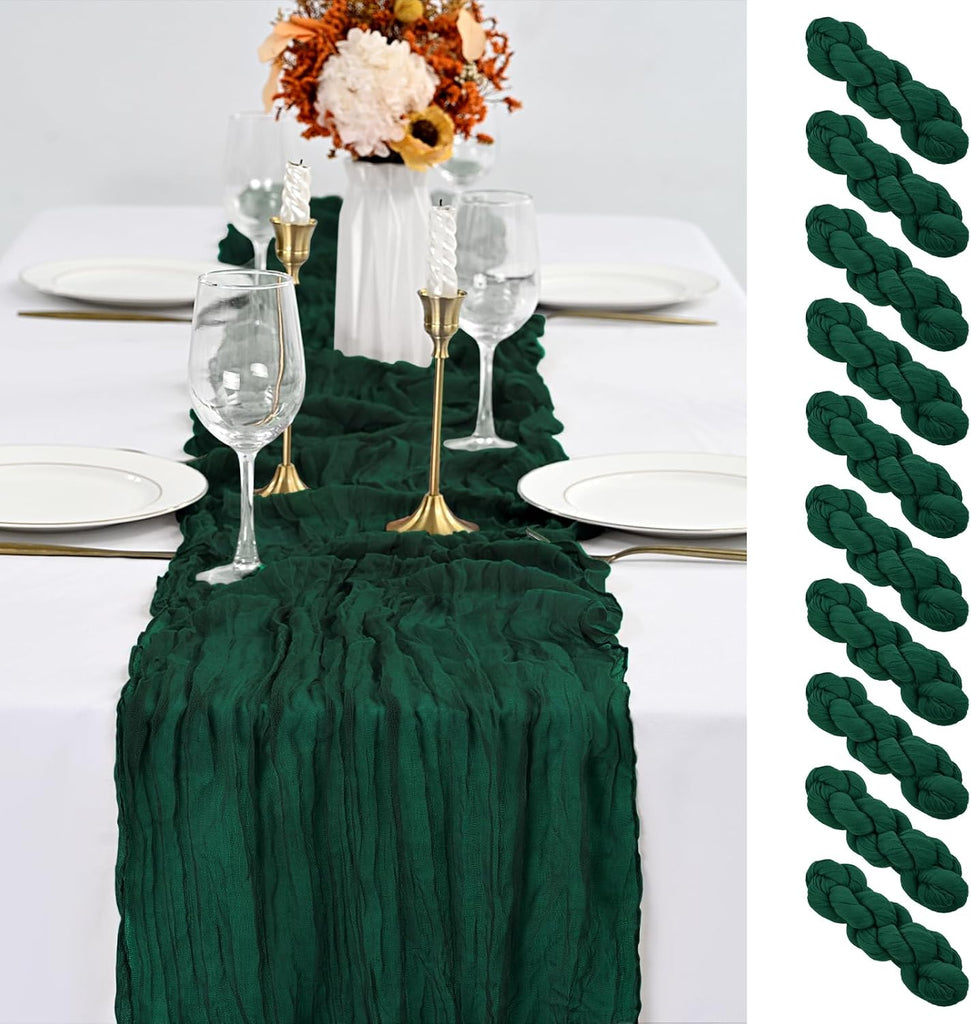 10 Pack Emerald Green Table Runner 10Ft Cheesecloth Table Runner Boho Gauze Table Runners Romantic Long Sheer Fabric Che