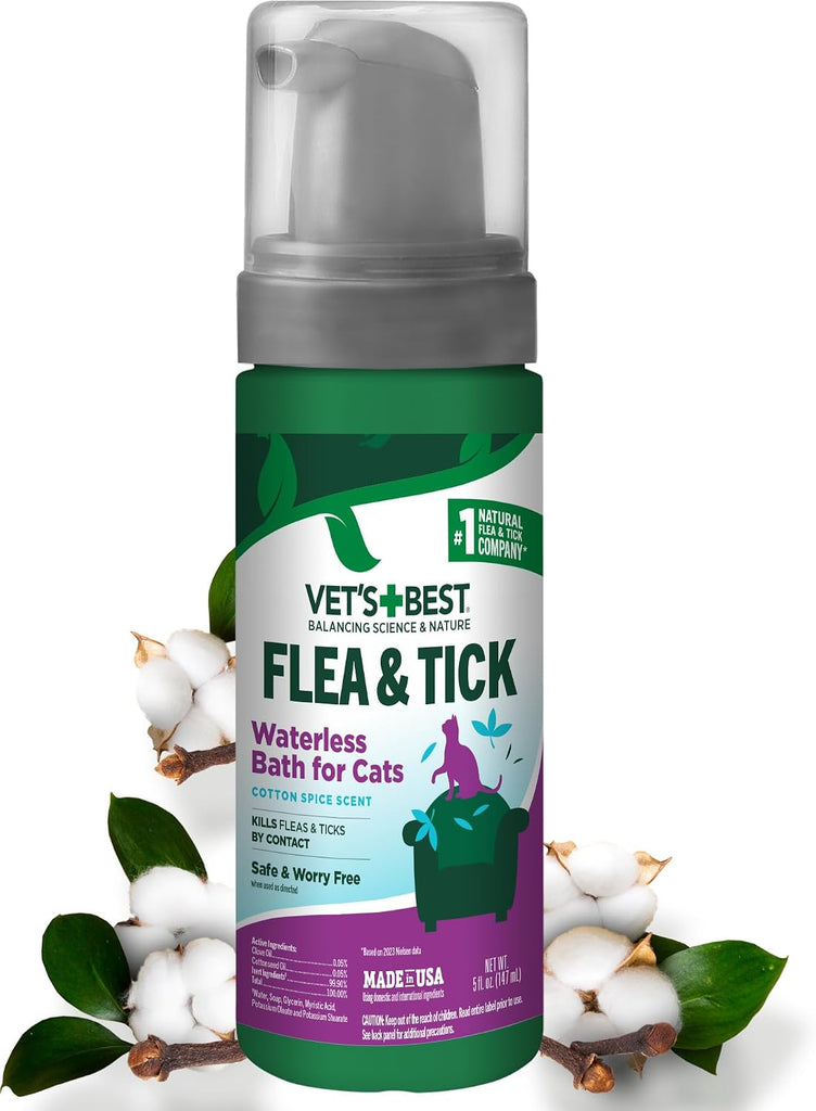 Vet's Best Waterless Flea & Tick Bath for Cats, Plant-Based, 5 oz