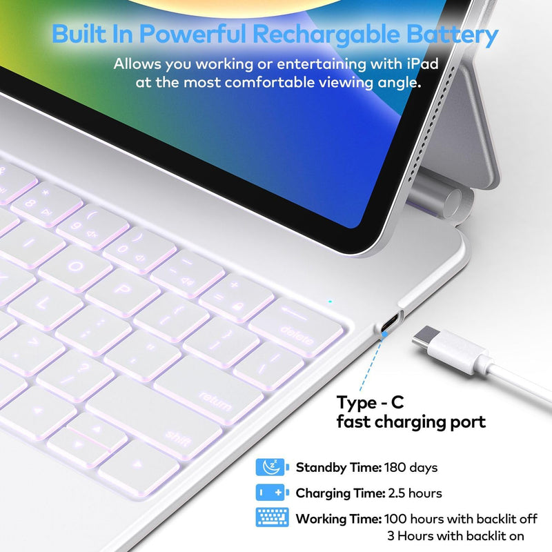 Funda con Teclado runelk para iPad Air 11" (M4/M3/M2) y Pro 11" - Blanco