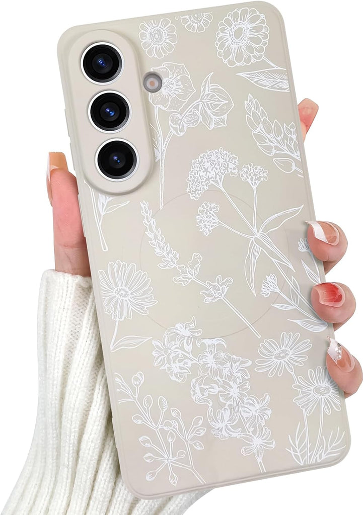 OOK Magnetic for Samsung Galaxy S26 Plus Silicone Case,White Wild Flower