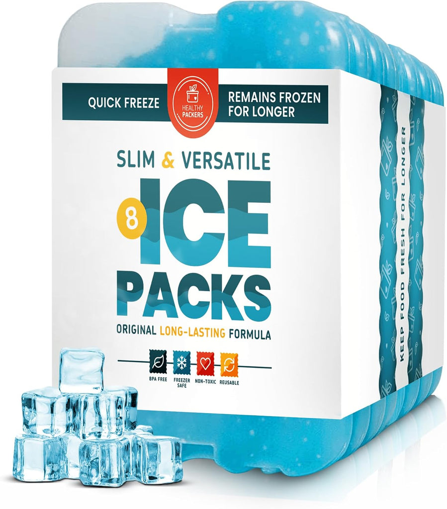 Healthy Packers Ice Packs for Lunch Boxes & Coolers, Slim Reusable 8-Pack