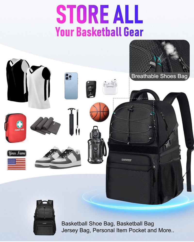 LOINTET Basketball Bag Backpack with Ball Holder Shoes Compartment