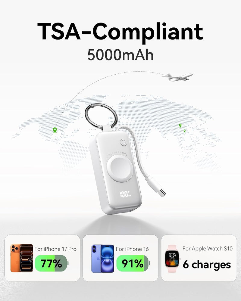 INIU SnapGo Portable Charger, 5000mAh Mini Power Bank for Apple Watch