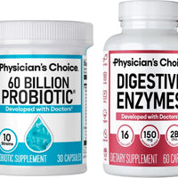 Physician's CHOICE Paquete avanzado de salud intestinal: 60 mil millones de probióticos 30 unidades + enzimas digestivas 60 unidades para la salud digestiva, intestinal e inmunológica que apoya el est