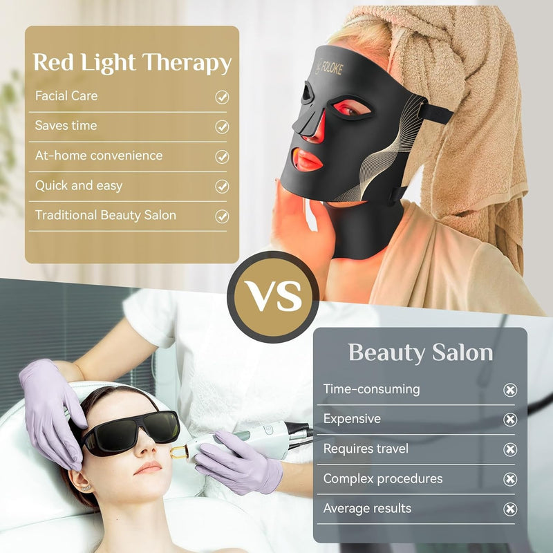 FOLOKE Terapia de luz roja para cara, máscara de terapia de luz LED, máscara y cuello, terapia de luz LED roja y NIR, longitud de onda para uso doméstico, trabajo, viajes, yoga, sueño